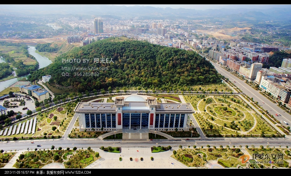 东安县政府和谐广场高空航拍